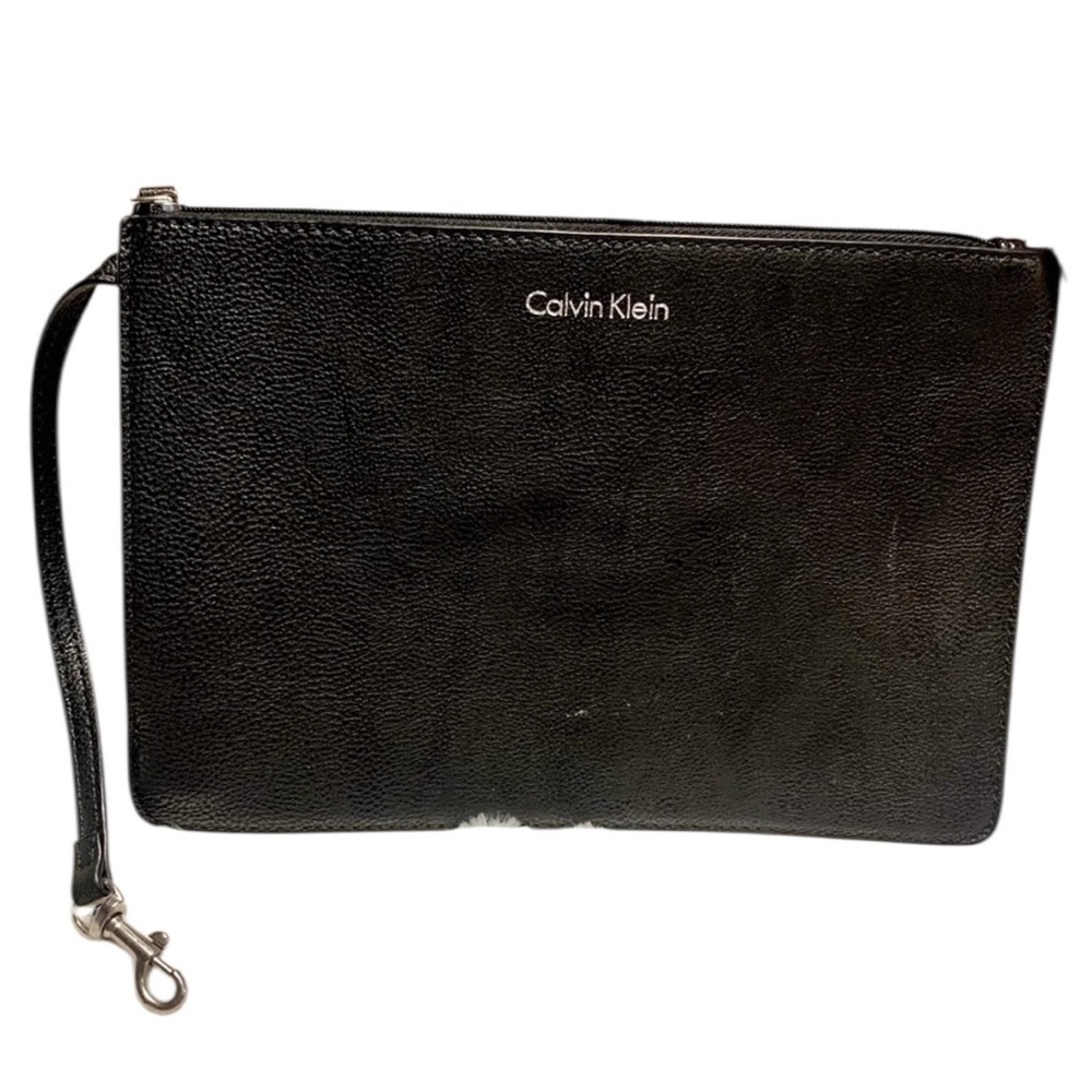 Calvin Klein Wristlet / Large Mini Bag Black Silver CK Logo Grey Interior